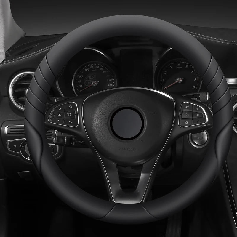 Car Steering Wheel Cover Universal Durable Leather Cover with Anti-Slip Lining, for Steering Wheel with a Diameter of 14.5"-15"
