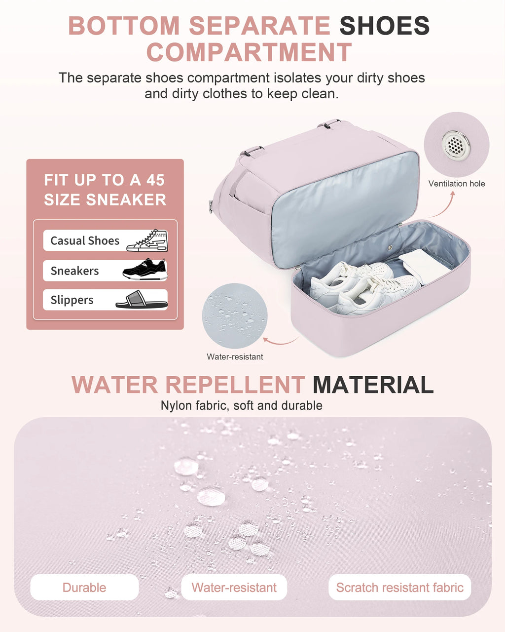 Gym Bag for Women, Large Travel Duffel Bag, Weekender Overnight Bag with Wet Pocket and Shoes Compartment for Travel, Gym, Yoga