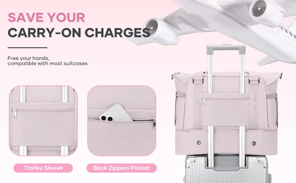 Gym Bag for Women, Large Travel Duffel Bag, Weekender Overnight Bag with Wet Pocket and Shoes Compartment for Travel, Gym, Yoga