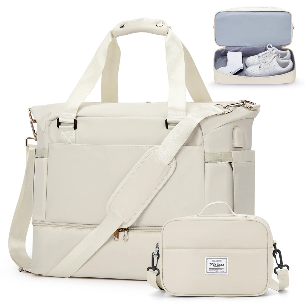 Gym Bag for Women, Large Travel Duffel Bag, Weekender Overnight Bag with Wet Pocket and Shoes Compartment for Travel, Gym, Yoga