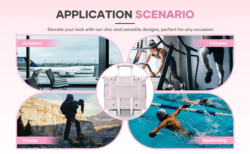 Gym Bag for Women, Large Travel Duffel Bag, Weekender Overnight Bag with Wet Pocket and Shoes Compartment for Travel, Gym, Yoga