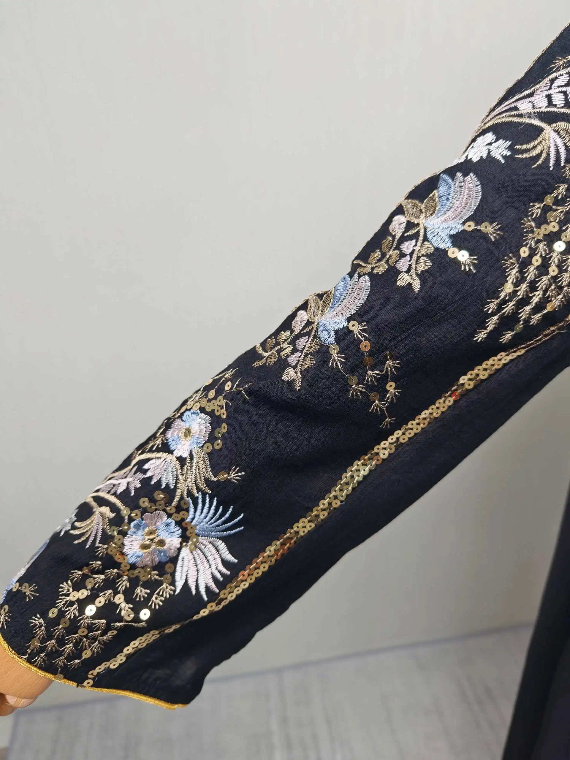 2025 Teal Muslim Abaya with Stand Collar and Exquisite Floral Embroidery Ideal for Islamic Festivities and Ramadan Celebrations