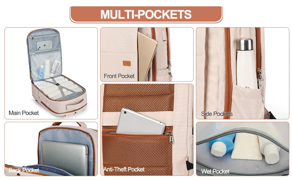 Laptop Backpack for Women, Large Travel Backpack Airline Approved with Luggage Strap, Water Resistant College Work Bag for Men