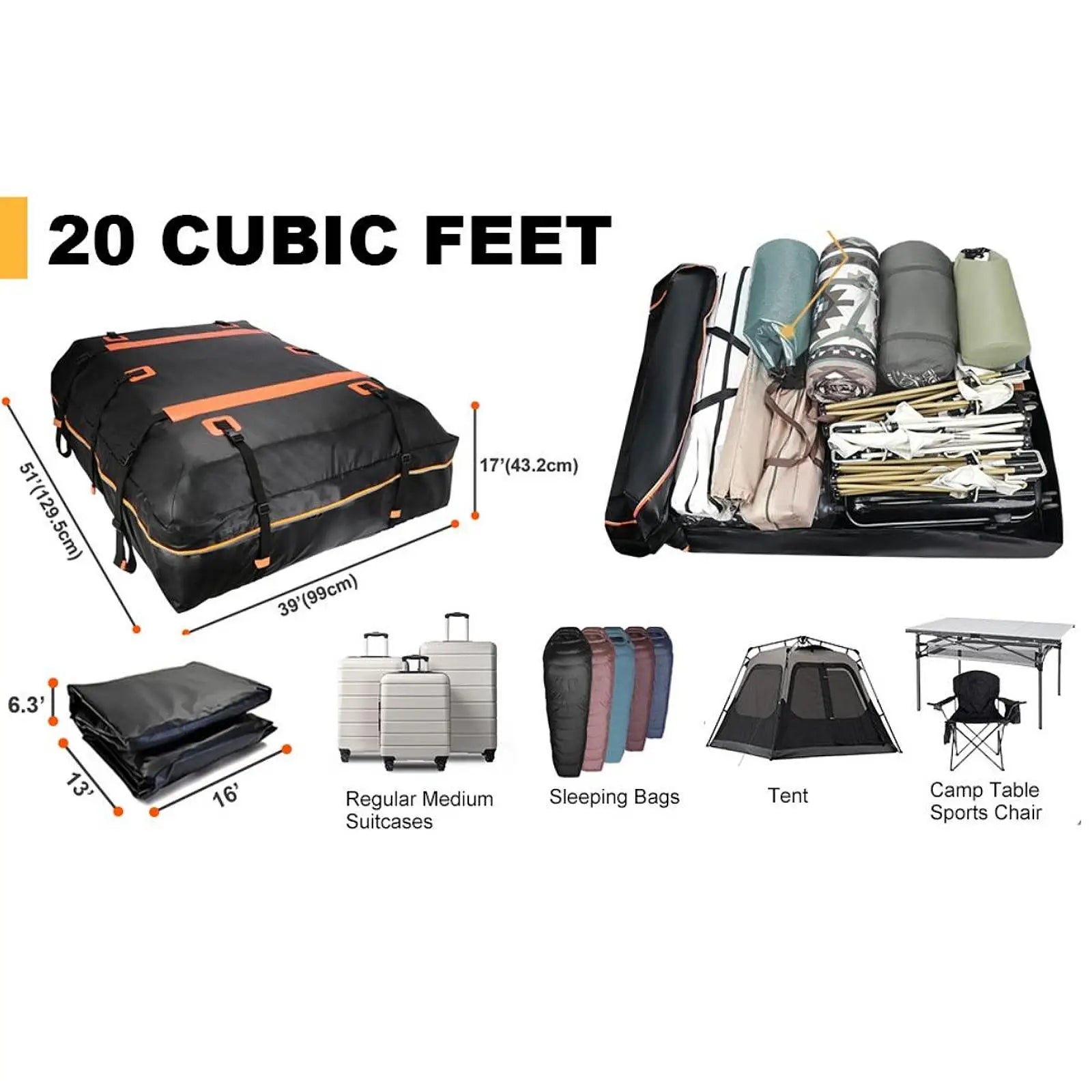 Rooftop Cargo Carrier Vehicle Luggage Bag Waterproof Travel Accessories Car Roof Bag L capacity for All Cars with/without Rack