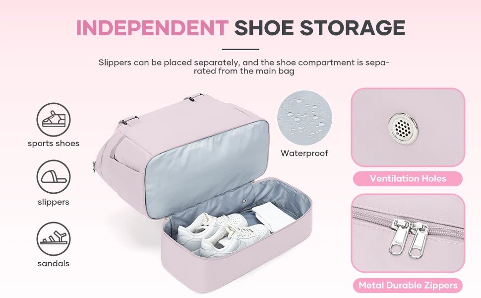 Gym Bag for Women, Large Travel Duffel Bag, Weekender Overnight Bag with Wet Pocket and Shoes Compartment for Travel, Gym, Yoga