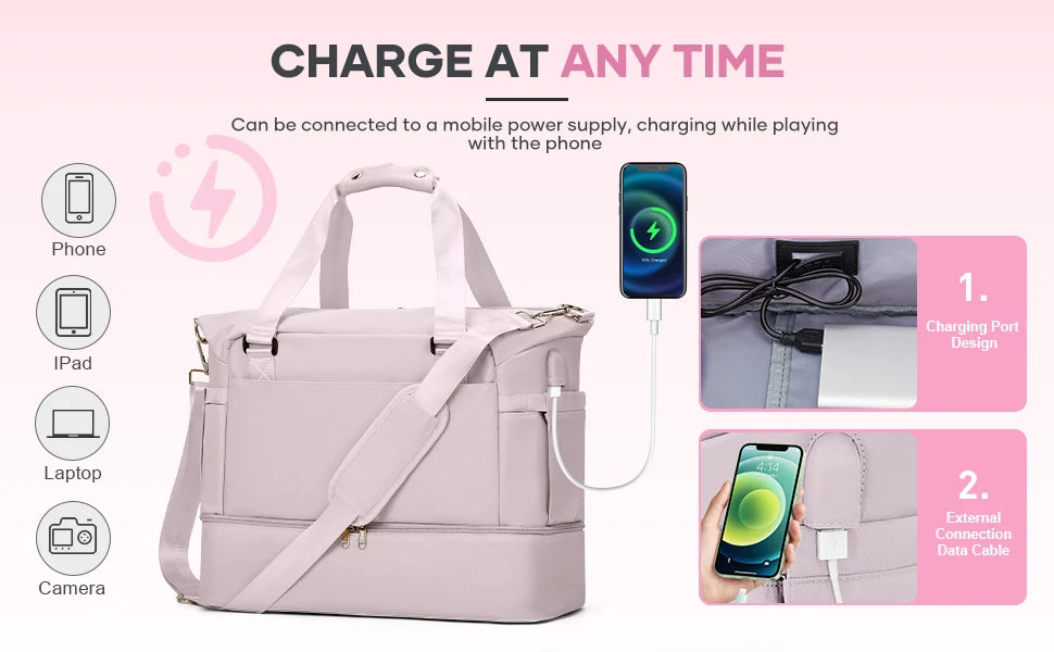 Gym Bag for Women, Large Travel Duffel Bag, Weekender Overnight Bag with Wet Pocket and Shoes Compartment for Travel, Gym, Yoga