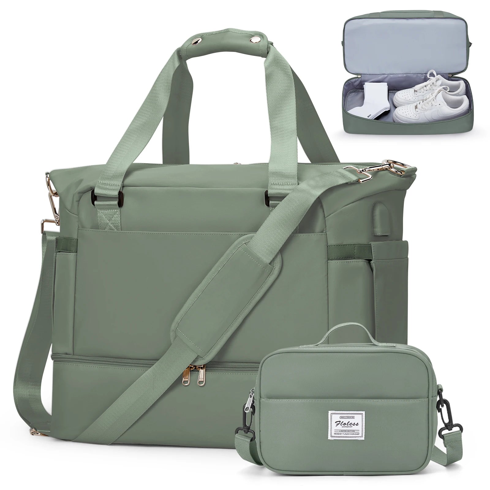 Gym Bag for Women, Large Travel Duffel Bag, Weekender Overnight Bag with Wet Pocket and Shoes Compartment for Travel, Gym, Yoga