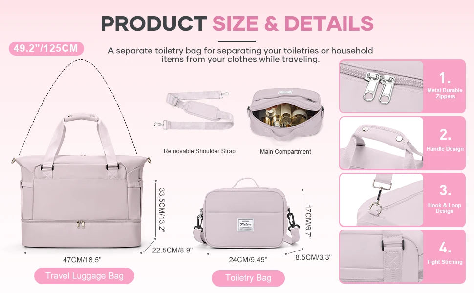 Gym Bag for Women, Large Travel Duffel Bag, Weekender Overnight Bag with Wet Pocket and Shoes Compartment for Travel, Gym, Yoga