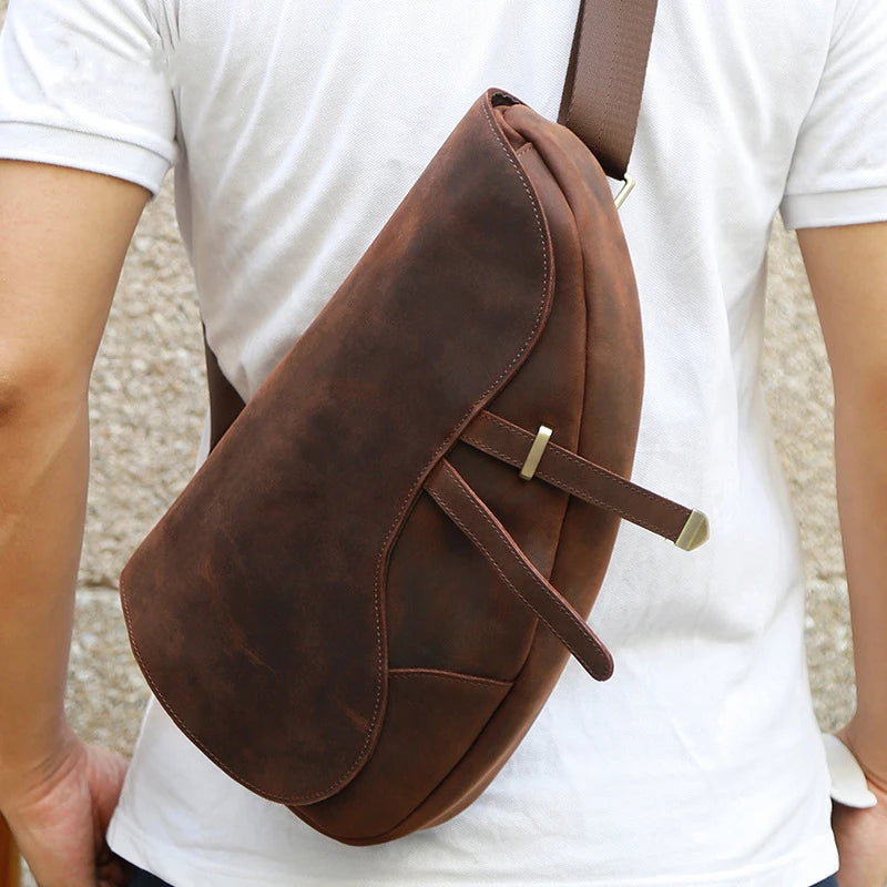 Sling Bag Men's Genuine Leather Shoulder Bags for Men Casual Travel Messenger Bag Men Crossbody Bags Leather Chest Pack