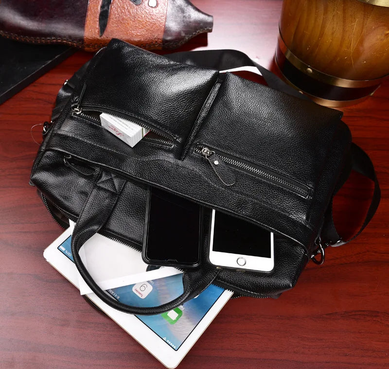 Business Laptop Bag Men Genuine Leather Handbags Male Leather Travel Briefcases Men High Quality Cowhide Leather Messenger Bags
