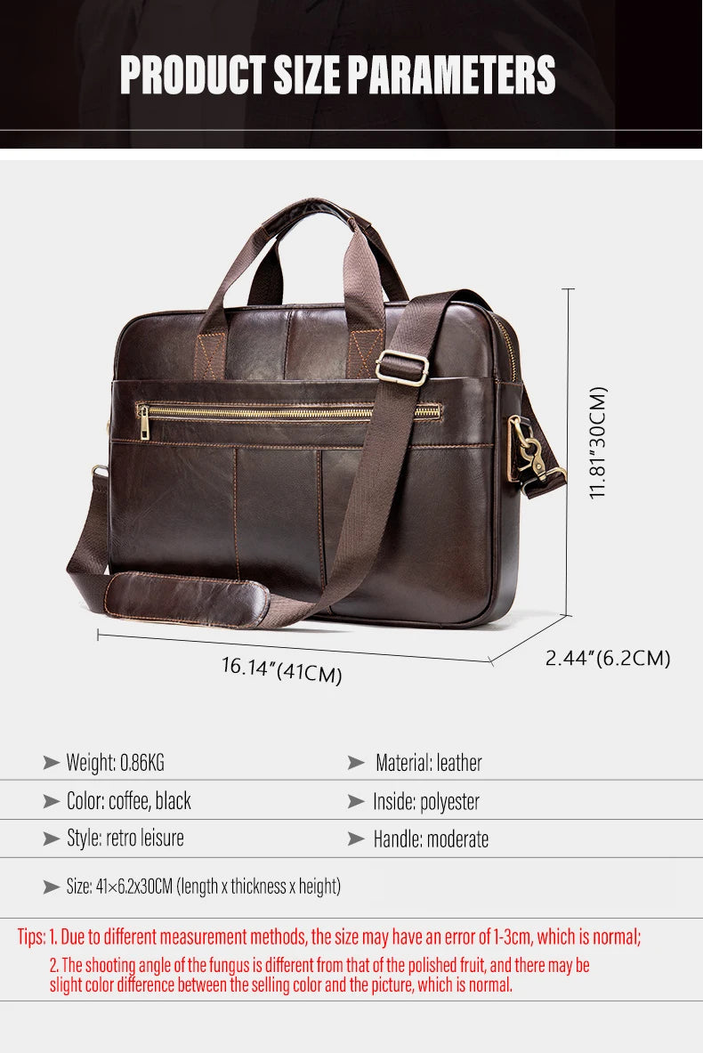Laptop Bag Computer Handbag 15.6 16 inch Leather Business Travel Bag Cowhide Single Shoulder Bag Men's Briefcase For Lenovo Air
