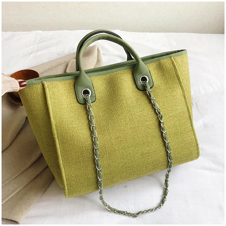 Women Tote Bags Fashion Canvas Large Capacity Handbag Casual Chains Shoulder Bags Ladies Big Messenger Bag Shopping Bag