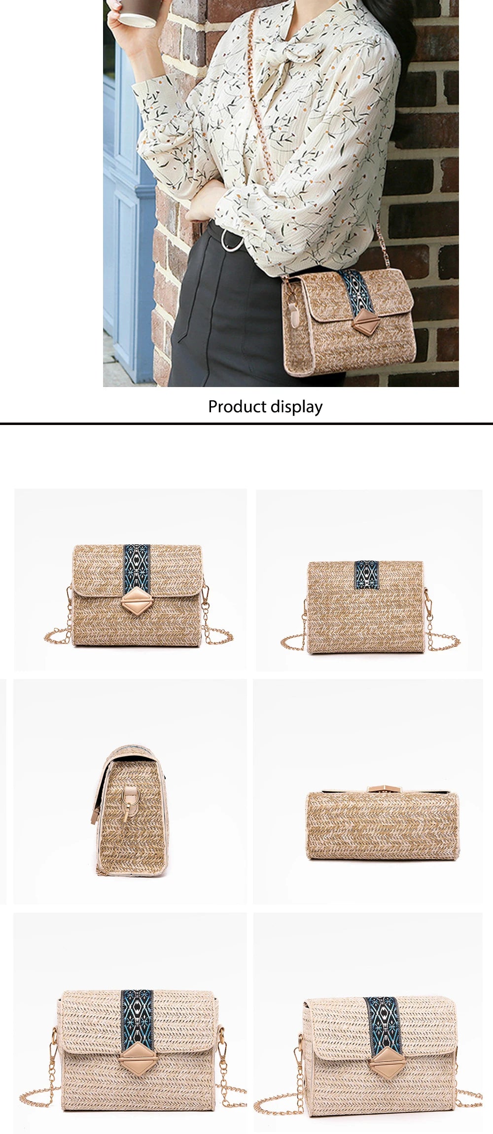 Clutch Crossbody bag Square Straw Bags Women Fashion Rattan Messenger Bag Handbag bolsas sacos соломенная сумка