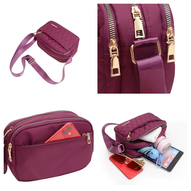 Women Nylon Handbags Messenger Bag Washed Tote Lightweight Waterproof Shoulder Bags Fashion Zipper Crossbody Bag Purse