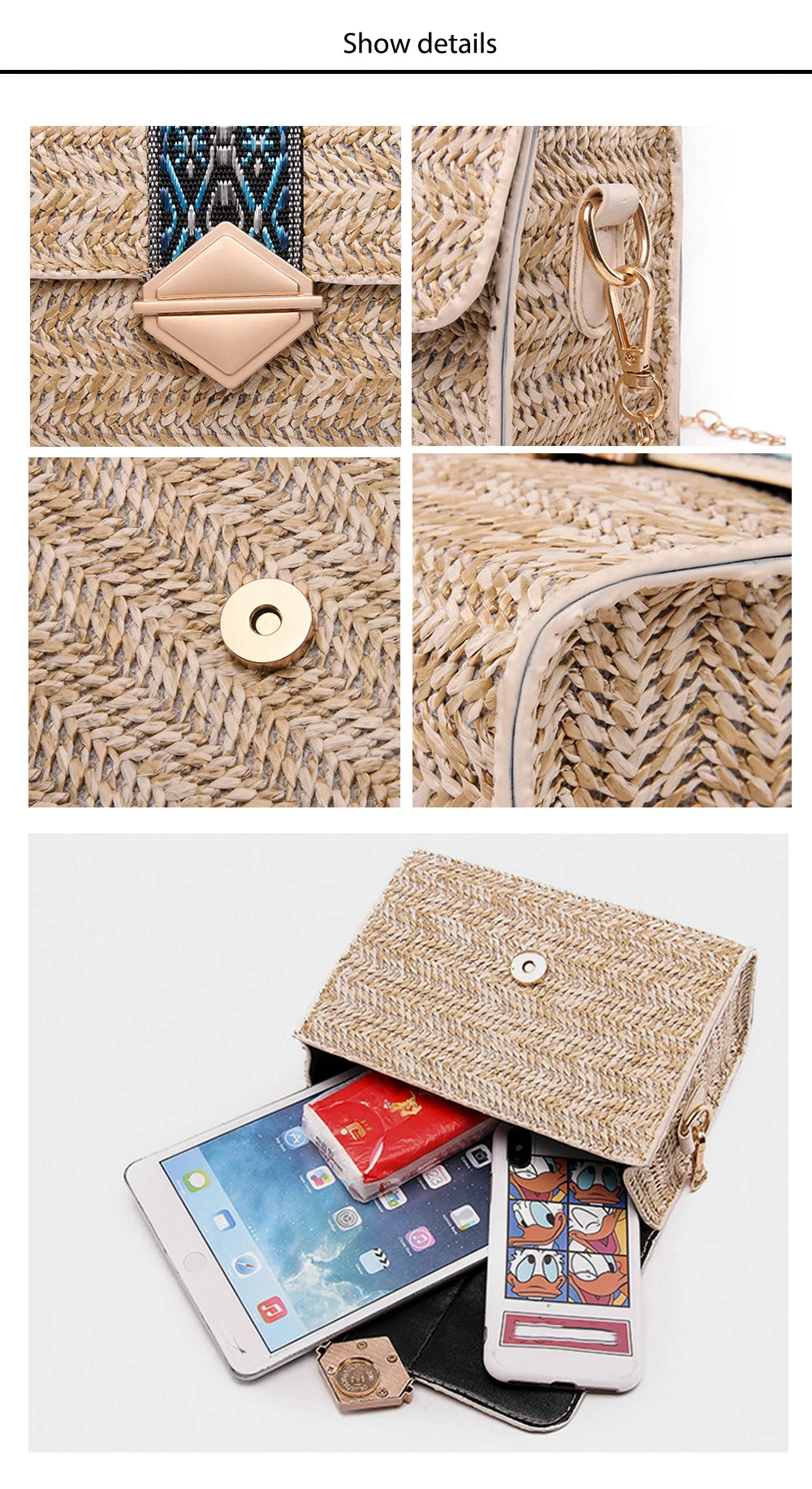 Clutch Crossbody bag Square Straw Bags Women Fashion Rattan Messenger Bag Handbag bolsas sacos соломенная сумка