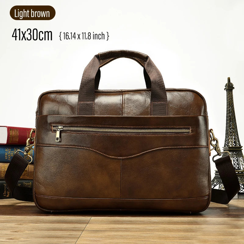 Laptop Bag Computer Handbag 15.6 16 inch Leather Business Travel Bag Cowhide Single Shoulder Bag Men's Briefcase For Lenovo Air