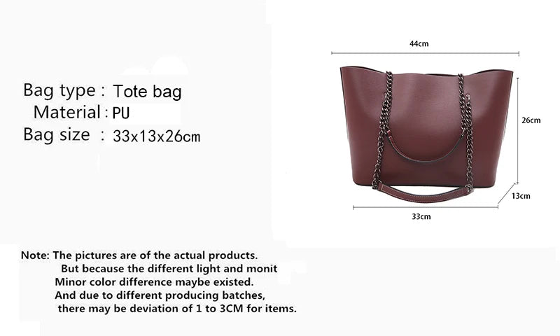 Luxury PU Leather Tote Bag For Women New Chains Shoulder Bag Large Capacity Handbag Travel Female Handle Bag bolso