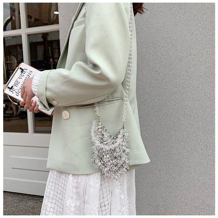 Evening Clutch Bags 2020 New Beaded Small Purses Women's Wallet Trendy Texture Transparent One-shoulder Messenger Bag Handmade