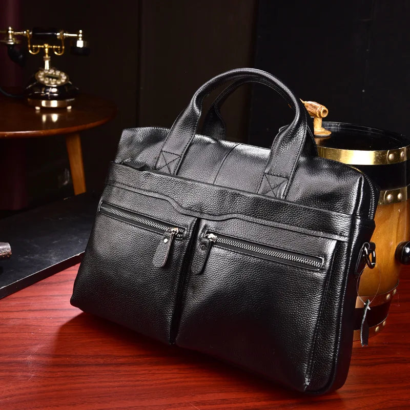 Business Laptop Bag Men Genuine Leather Handbags Male Leather Travel Briefcases Men High Quality Cowhide Leather Messenger Bags