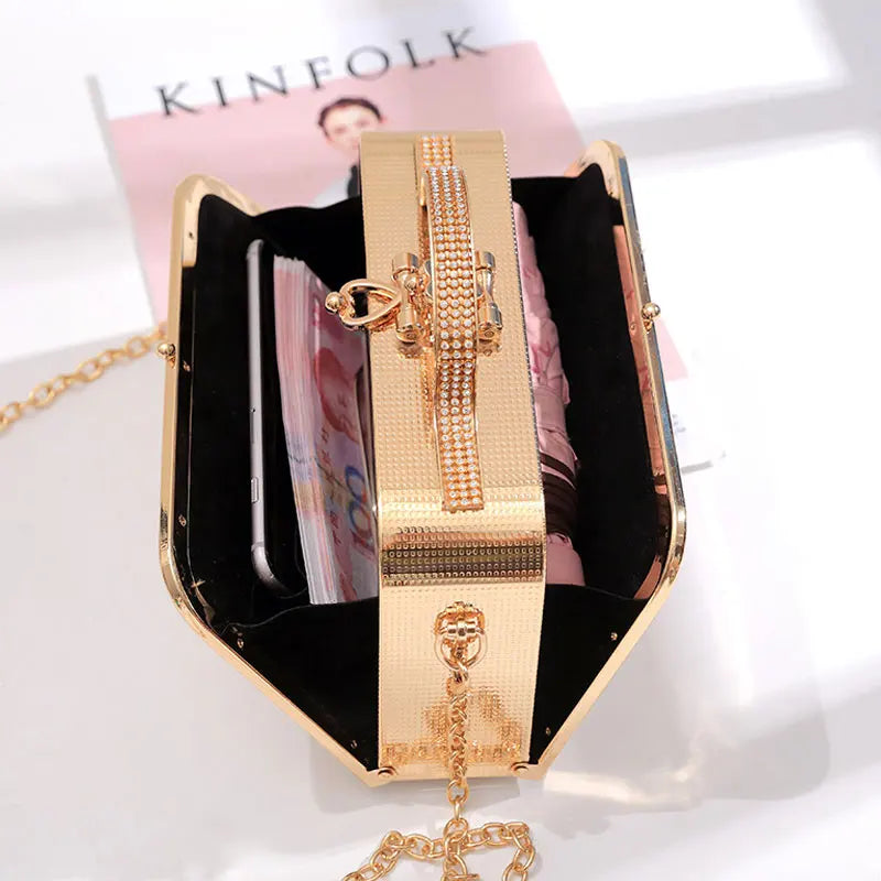 YoReAi Evening Bags Women Clutch Bag High-end Leather Evening Wedding Bridal Handbag Pearl Flower Fashion Chain Party Packs