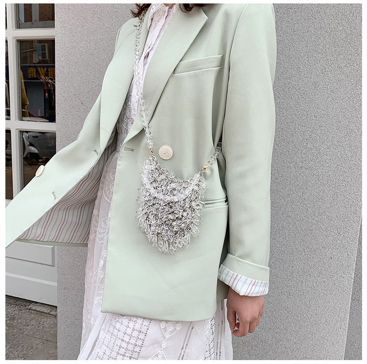 Evening Clutch Bags 2020 New Beaded Small Purses Women's Wallet Trendy Texture Transparent One-shoulder Messenger Bag Handmade