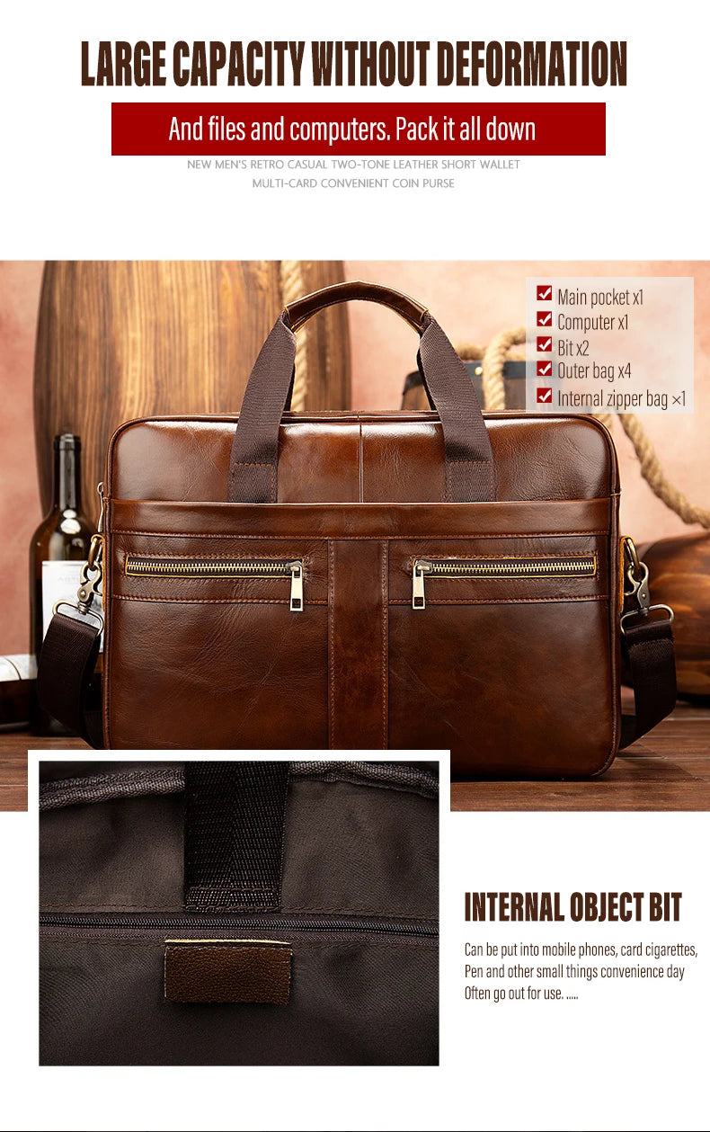 Laptop Bag Computer Handbag 15.6 16 inch Leather Business Travel Bag Cowhide Single Shoulder Bag Men's Briefcase For Lenovo Air