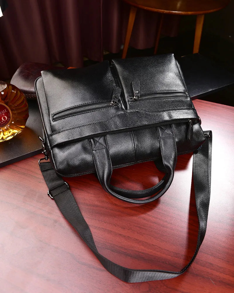 Business Laptop Bag Men Genuine Leather Handbags Male Leather Travel Briefcases Men High Quality Cowhide Leather Messenger Bags