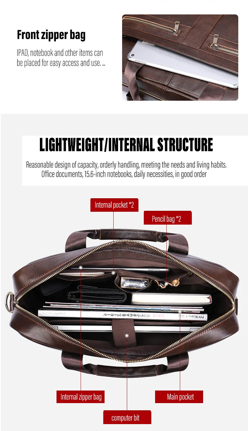 Laptop Bag Computer Handbag 15.6 16 inch Leather Business Travel Bag Cowhide Single Shoulder Bag Men's Briefcase For Lenovo Air