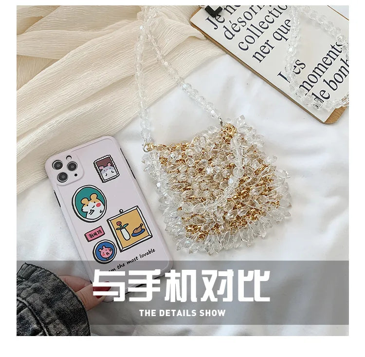 Evening Clutch Bags 2020 New Beaded Small Purses Women's Wallet Trendy Texture Transparent One-shoulder Messenger Bag Handmade