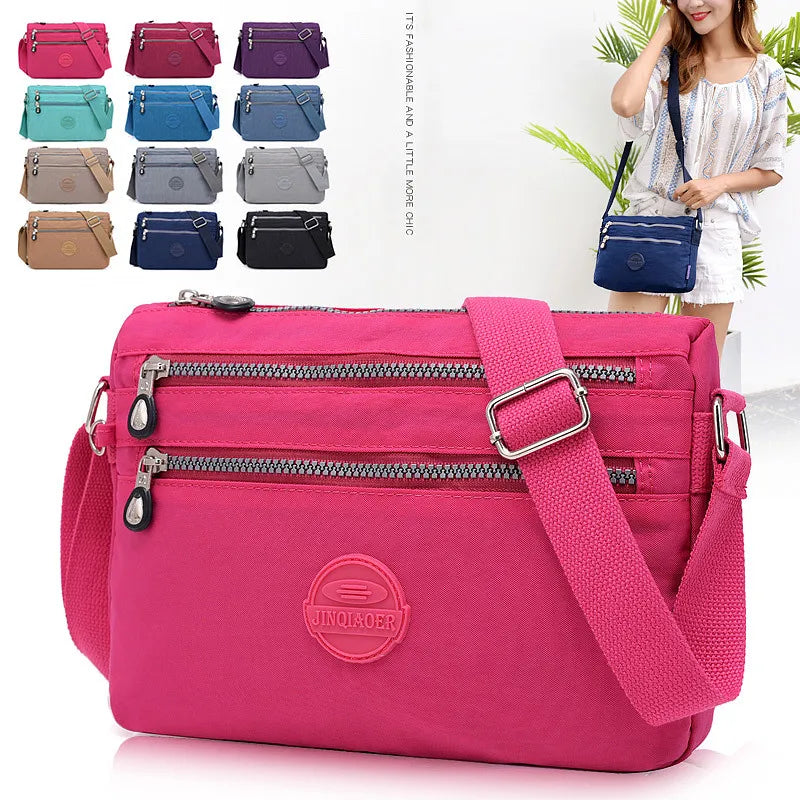 Women Nylon Handbags Messenger Bag Washed Tote Lightweight Waterproof Shoulder Bags Fashion Zipper Crossbody Bag Purse