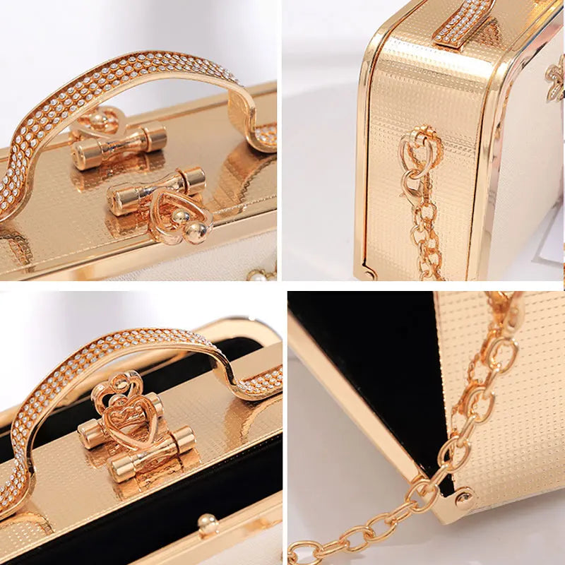 YoReAi Evening Bags Women Clutch Bag High-end Leather Evening Wedding Bridal Handbag Pearl Flower Fashion Chain Party Packs