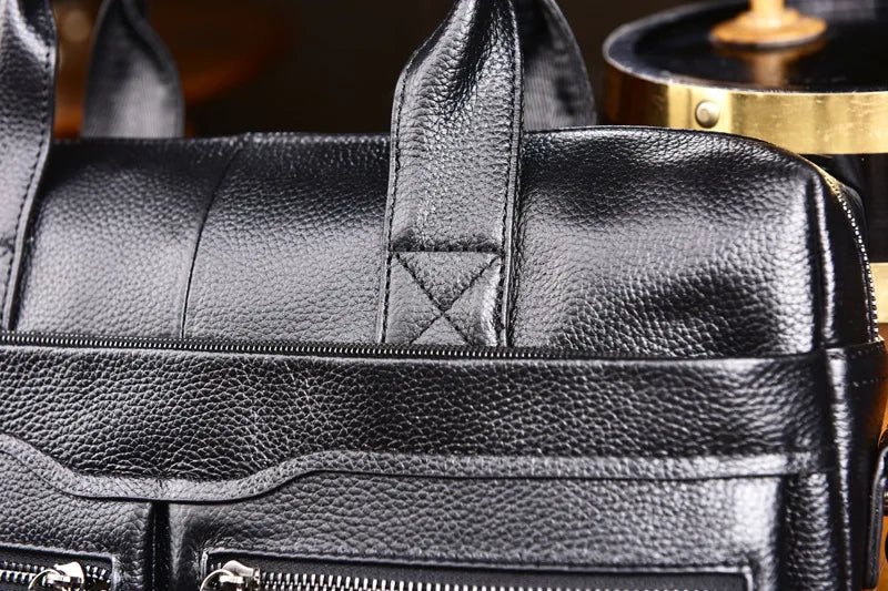 Business Laptop Bag Men Genuine Leather Handbags Male Leather Travel Briefcases Men High Quality Cowhide Leather Messenger Bags