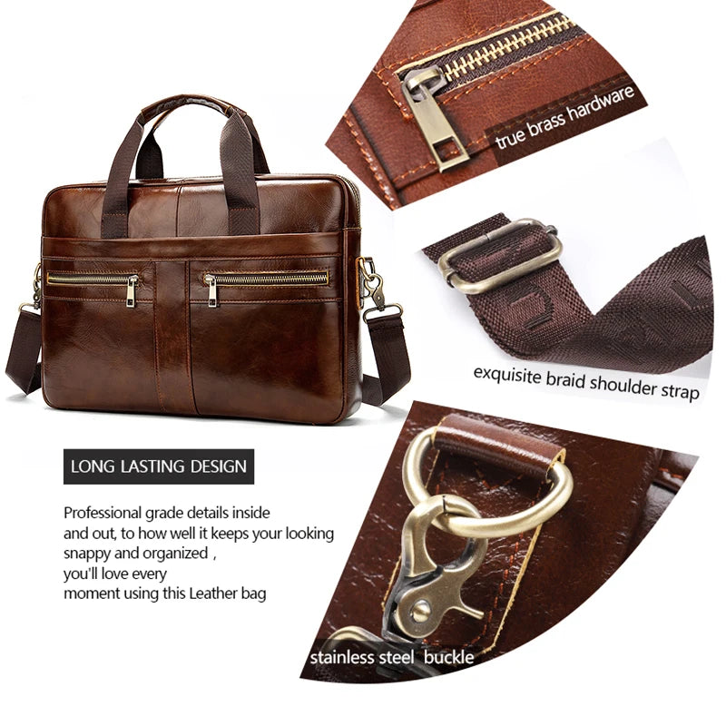 Laptop Bag Computer Handbag 15.6 16 inch Leather Business Travel Bag Cowhide Single Shoulder Bag Men's Briefcase For Lenovo Air