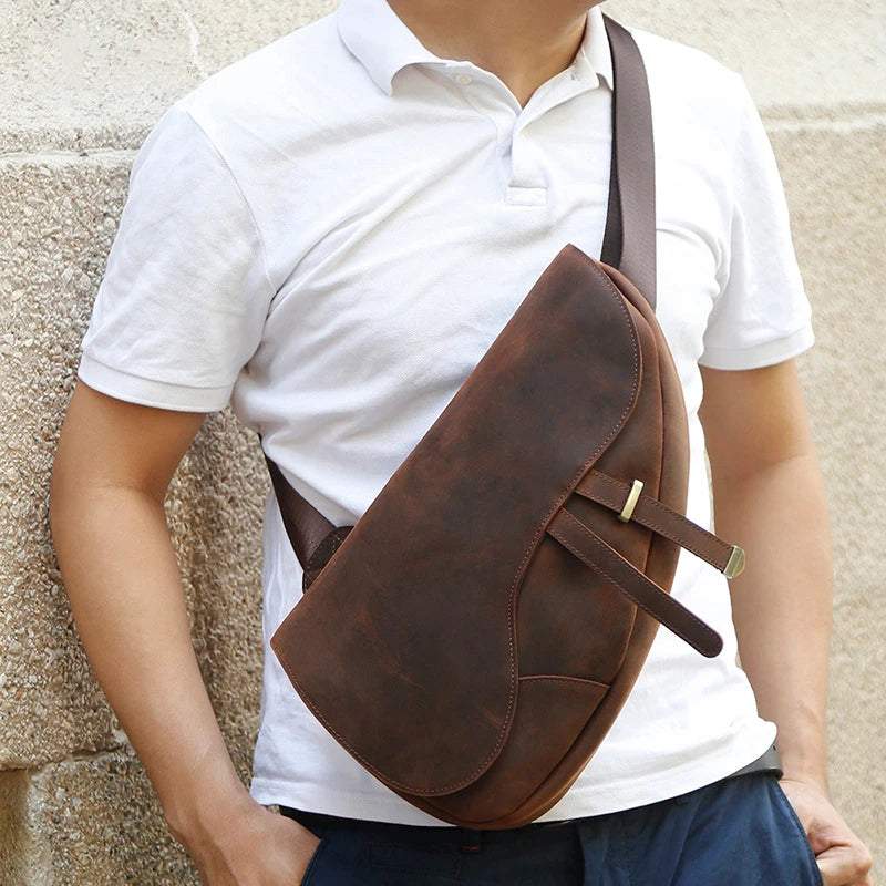 Sling Bag Men's Genuine Leather Shoulder Bags for Men Casual Travel Messenger Bag Men Crossbody Bags Leather Chest Pack