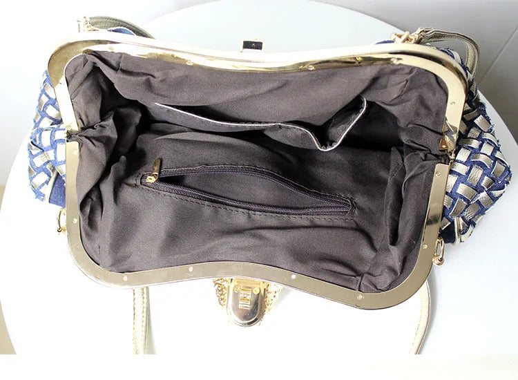 Denim Rhinestones Women Handbag Clutch Bag For Evening Party Chic Butterfly Decoration Ladies Denim Fireworks Shoulder Bag