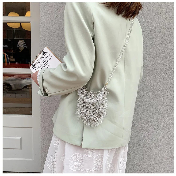 Evening Clutch Bags 2020 New Beaded Small Purses Women's Wallet Trendy Texture Transparent One-shoulder Messenger Bag Handmade