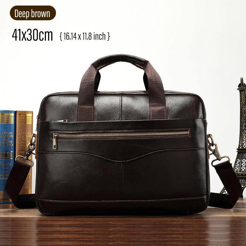 Laptop Bag Computer Handbag 15.6 16 inch Leather Business Travel Bag Cowhide Single Shoulder Bag Men's Briefcase For Lenovo Air