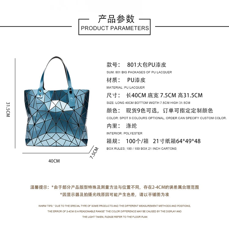 new luxury handbags women bags designer Beach Large tote Hologram Shoulder Bag sac a main Geometric bag bolsa feminina Silver