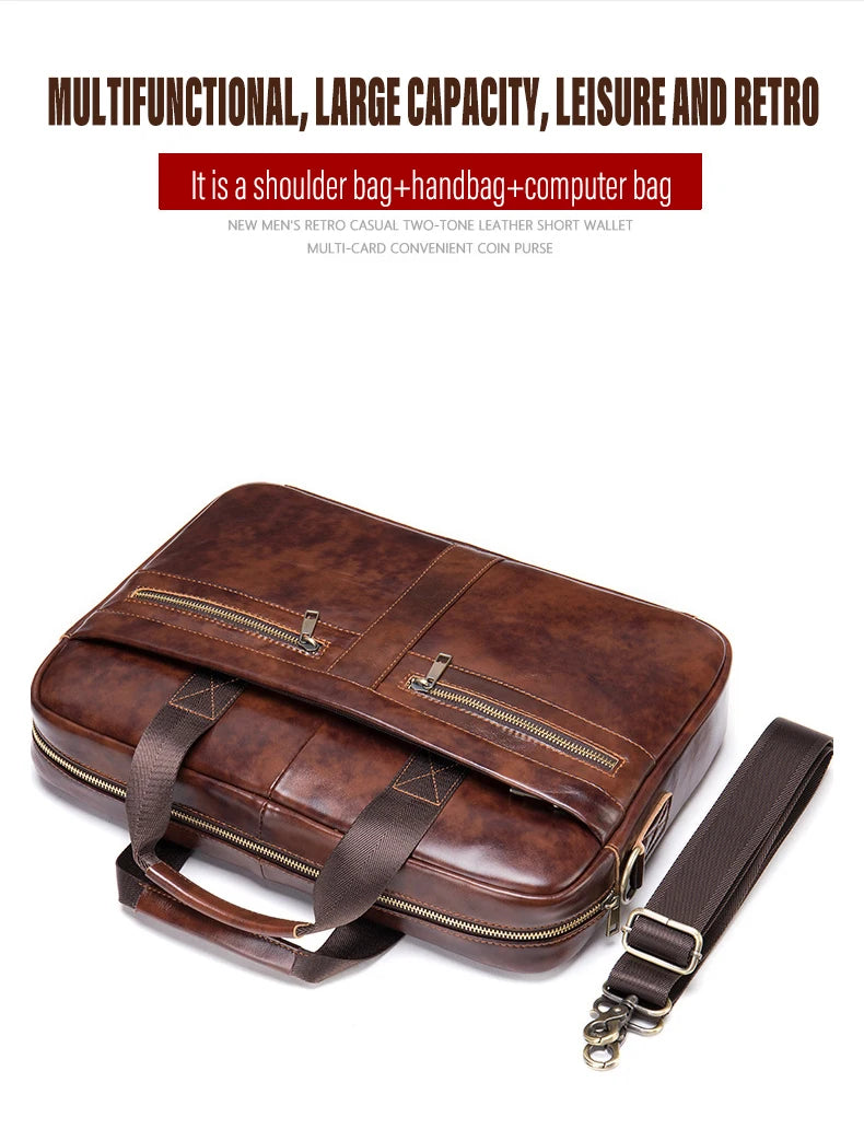 Laptop Bag Computer Handbag 15.6 16 inch Leather Business Travel Bag Cowhide Single Shoulder Bag Men's Briefcase For Lenovo Air