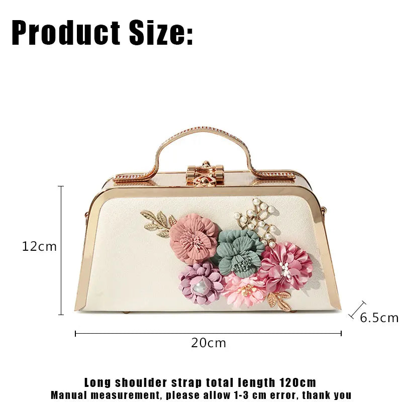 YoReAi Evening Bags Women Clutch Bag High-end Leather Evening Wedding Bridal Handbag Pearl Flower Fashion Chain Party Packs