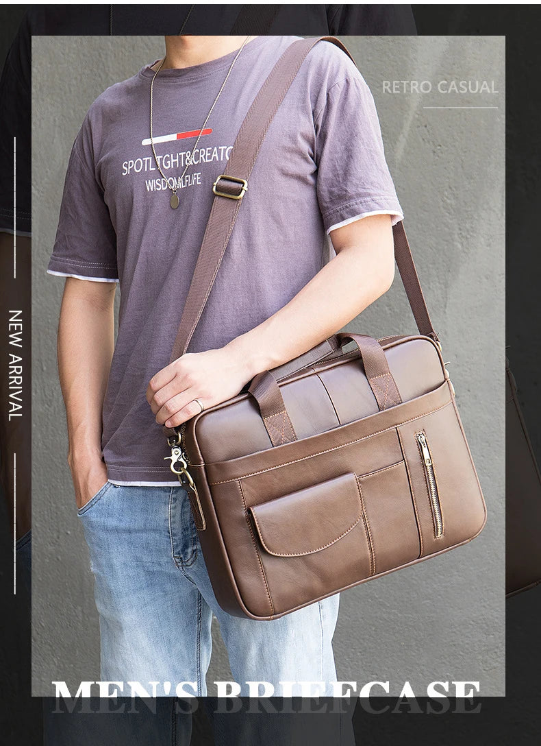 Laptop Bag Computer Handbag 15.6 16 inch Leather Business Travel Bag Cowhide Single Shoulder Bag Men's Briefcase For Lenovo Air