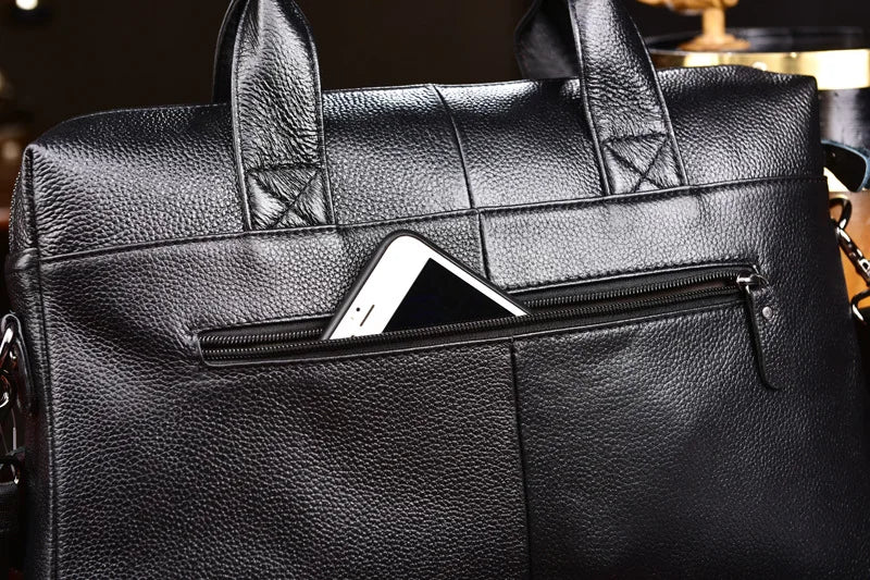 Business Laptop Bag Men Genuine Leather Handbags Male Leather Travel Briefcases Men High Quality Cowhide Leather Messenger Bags