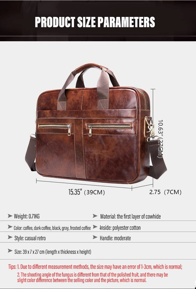 Laptop Bag Computer Handbag 15.6 16 inch Leather Business Travel Bag Cowhide Single Shoulder Bag Men's Briefcase For Lenovo Air
