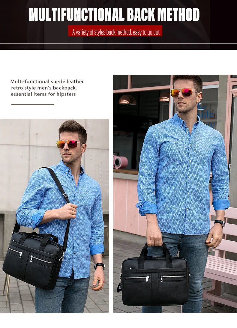 Laptop Bag Computer Handbag 15.6 16 inch Leather Business Travel Bag Cowhide Single Shoulder Bag Men's Briefcase For Lenovo Air