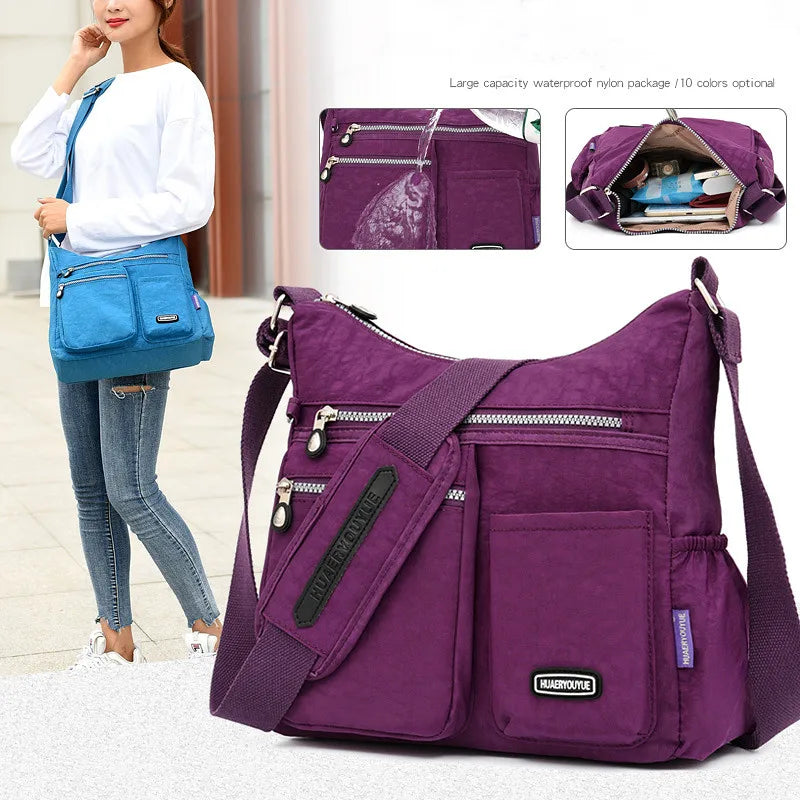 Women Nylon Handbags Messenger Bag Washed Tote Lightweight Waterproof Shoulder Bags Fashion Zipper Crossbody Bag Purse