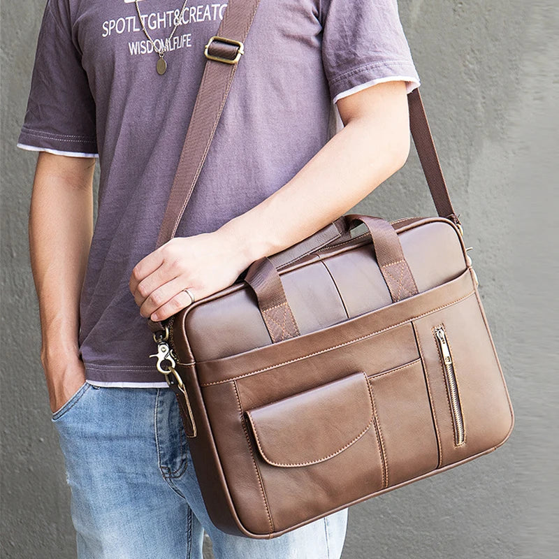 Laptop Bag Computer Handbag 15.6 16 inch Leather Business Travel Bag Cowhide Single Shoulder Bag Men's Briefcase For Lenovo Air