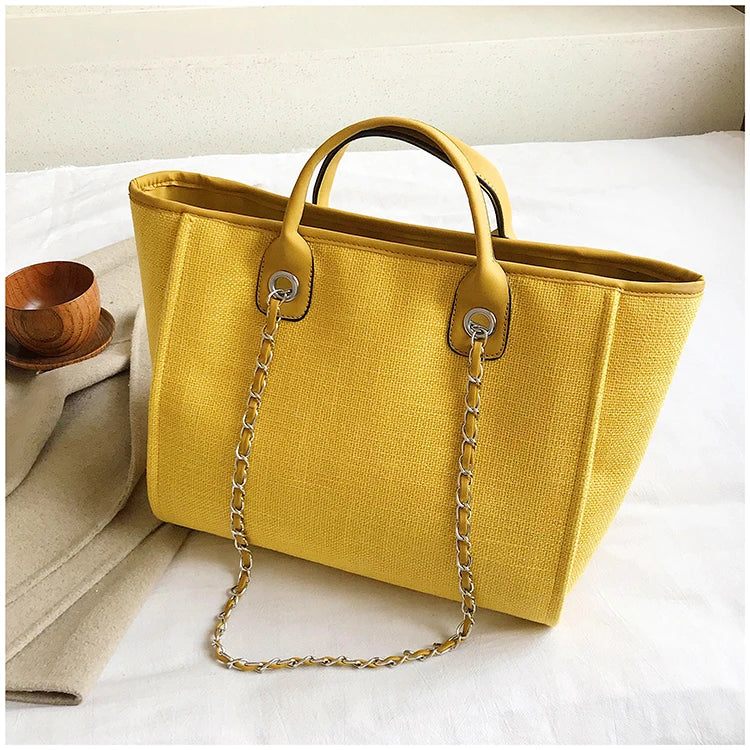 Women Tote Bags Fashion Canvas Large Capacity Handbag Casual Chains Shoulder Bags Ladies Big Messenger Bag Shopping Bag