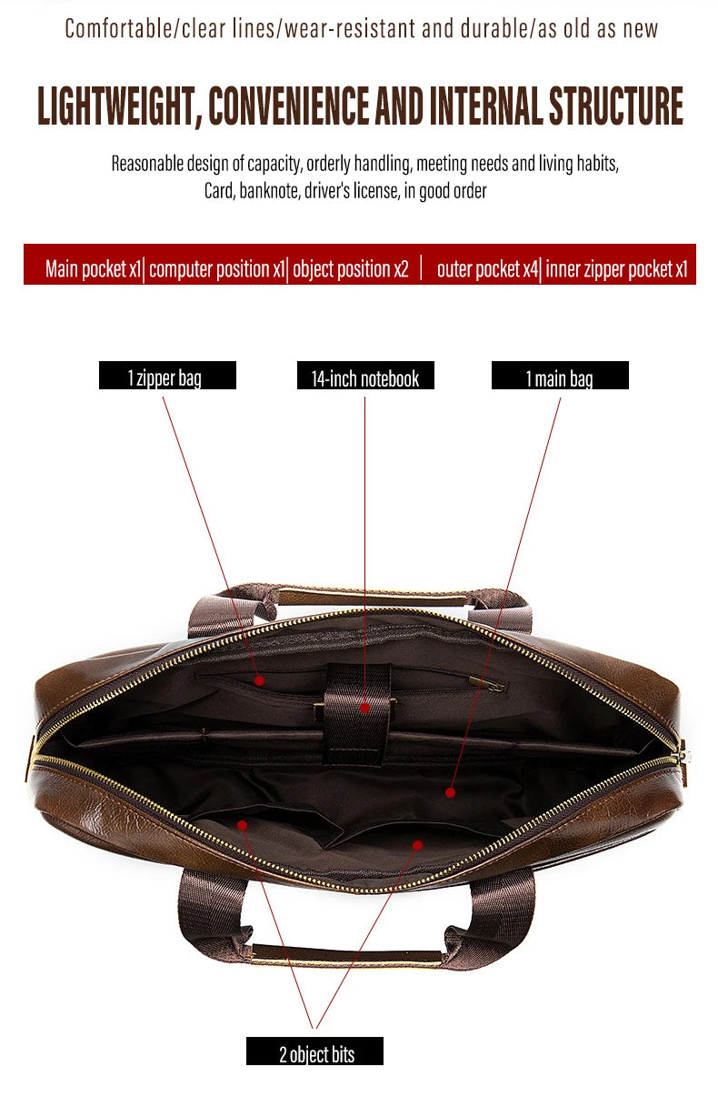 Laptop Bag Computer Handbag 15.6 16 inch Leather Business Travel Bag Cowhide Single Shoulder Bag Men's Briefcase For Lenovo Air