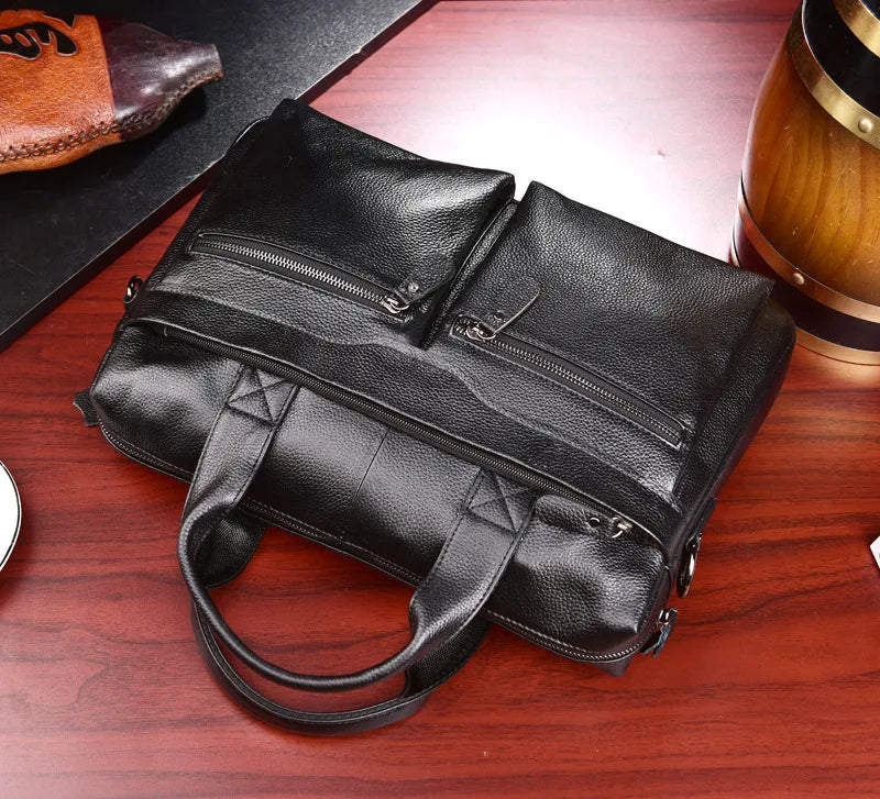 Business Laptop Bag Men Genuine Leather Handbags Male Leather Travel Briefcases Men High Quality Cowhide Leather Messenger Bags