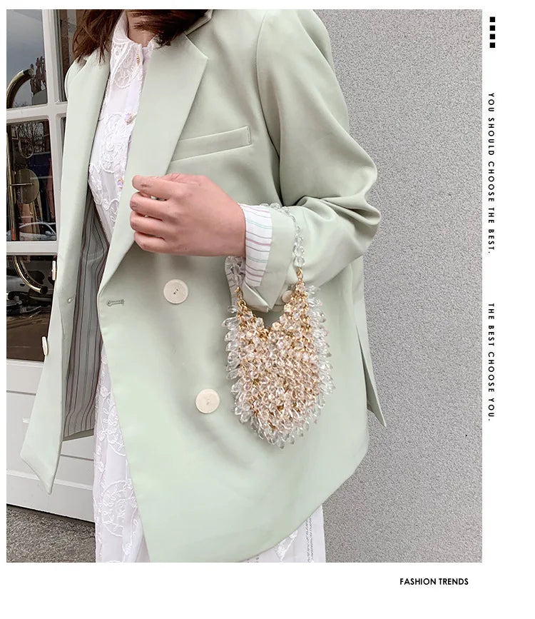 Evening Clutch Bags 2020 New Beaded Small Purses Women's Wallet Trendy Texture Transparent One-shoulder Messenger Bag Handmade